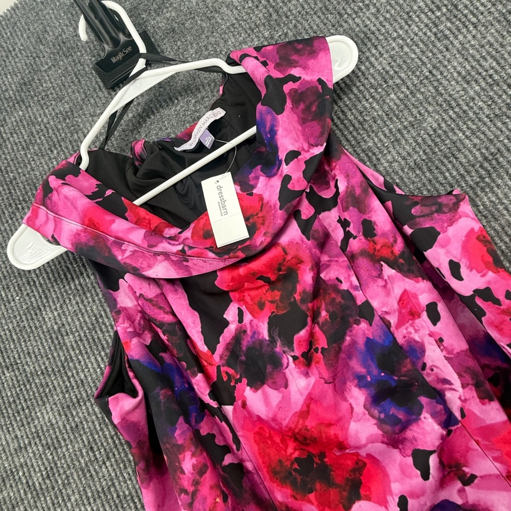 Luxe by Carmen Marc Valvo Dress Womens 16 Pink NWT Floral Portrait Collar Sheath